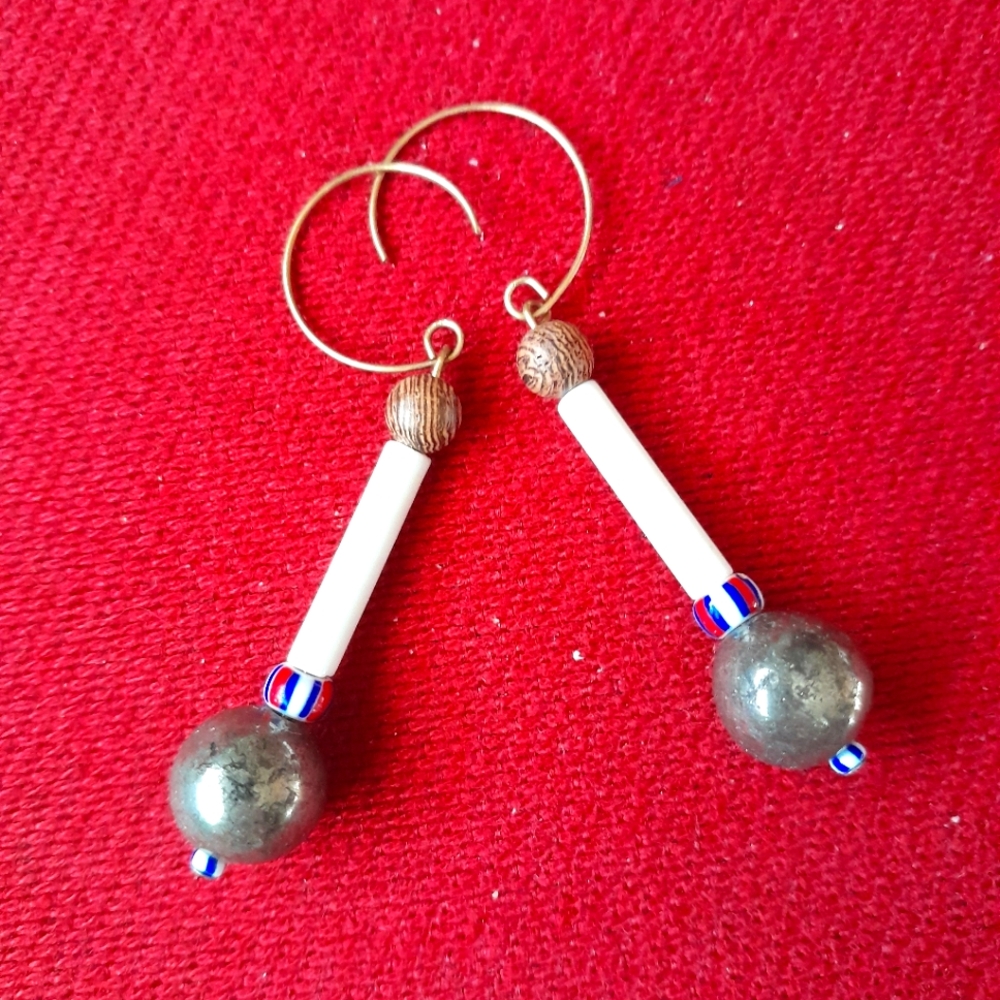 Pyrite + African Trade Bead Dangles